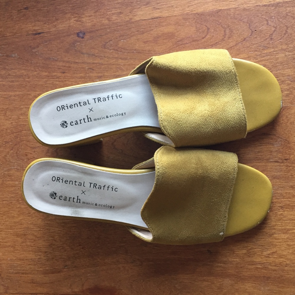Yellow Eco Suede Summer Sandal Heel : S (size 6)